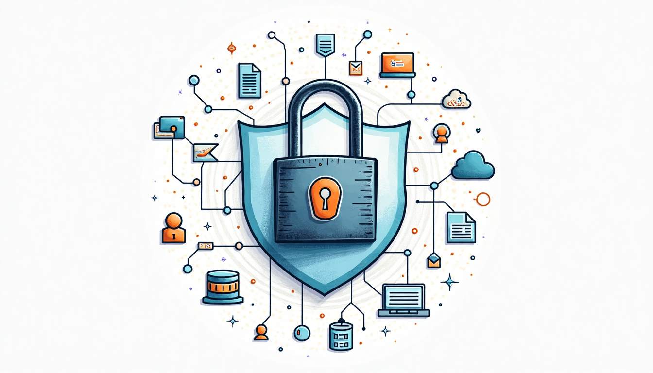 An intricate lock surrounded by a digital shield